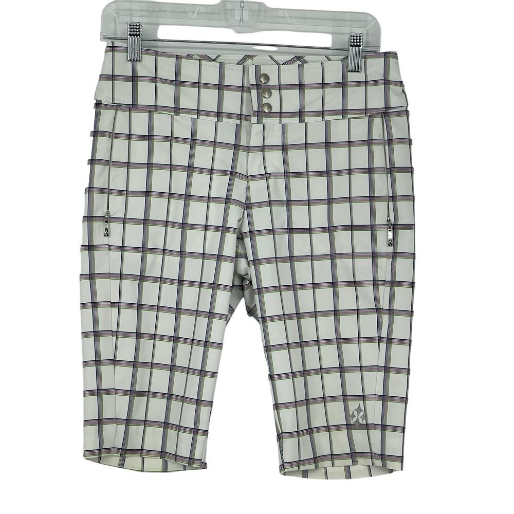 ALL by Jofit Golf Shorts Plaid White Navy Purple Green Sz 2 Outdoor pickleball
